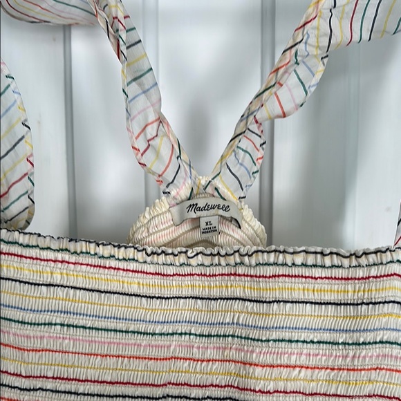 Madewell Ruched Tan and Cream Midi Sundress - Picture 2 of 5